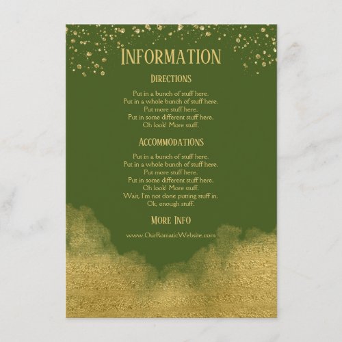 Olive Green Gold Wedding Information Details Enclosure Card