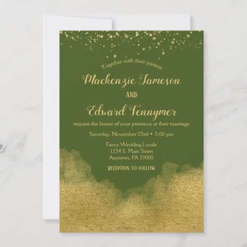 Olive Green Gold Wedding Invitation Elegant