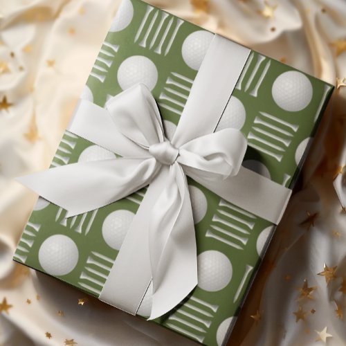 Olive Green Golf Ball and Tee Gift  Wrapping Paper
