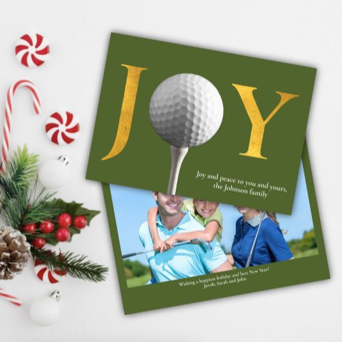 Olive Green Golf Joy  Peace Christmas Photo Holiday Card