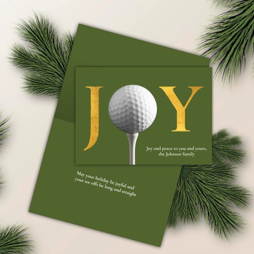 Olive Green Golf Joy  Peace Folded Christmas Holiday Card