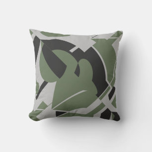 Olive Green Gray Black Bold Swirling Abstract Throw Pillow