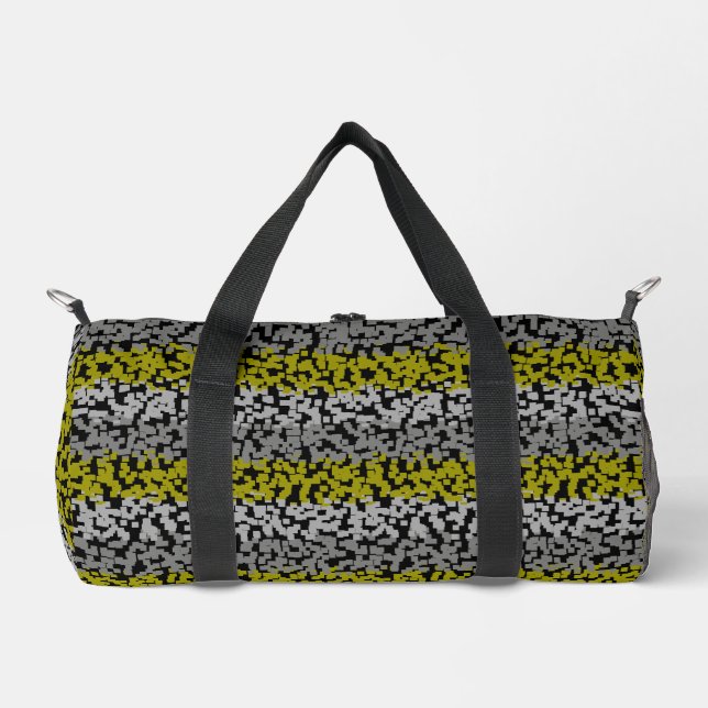 Olive green gray black digital pixelated stripes duffle bag (Front)