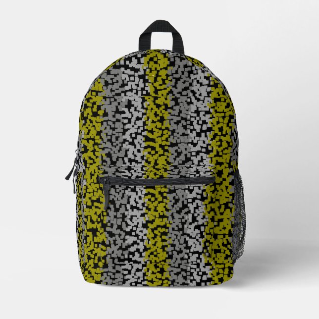 Olive green gray black digital pixelated stripes printed backpack (Front)