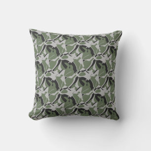 Olive Green Gray Black Swirling Contemporary Print Throw Pillow