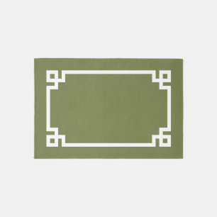 Olive Green Greek Key Border Rug