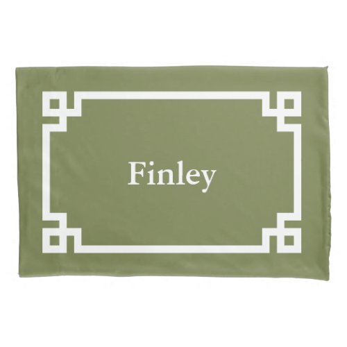 Olive Green Greek Key Monogram Standard Pillow Case