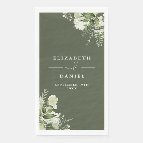 Olive Green Greenery Floral Elegant Wedding Paper Guest Towels