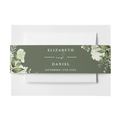 Olive Green Greenery Floral Wedding Invitation Invitation Belly Band