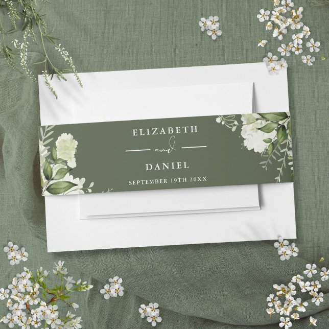 Olive Green Greenery Floral Wedding Invitation Invitation Belly Band (Olive Green Greenery Floral Wedding Invitation Invitation Belly Band)