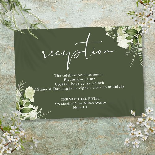Olive Green Greenery Floral Wedding Reception Enclosure Card
