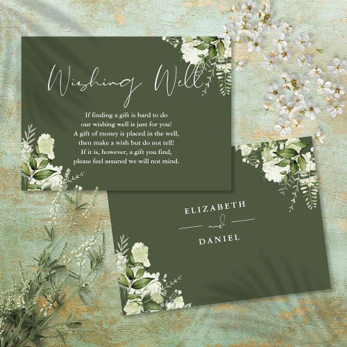 Olive Green Greenery Floral Wishing Well Wedding Enclosure Card