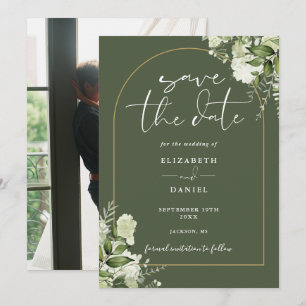 Olive Green Greenery Gold Arch Photo Wedding Save The Date