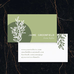 Olive Green Greenery Line Art Business Card