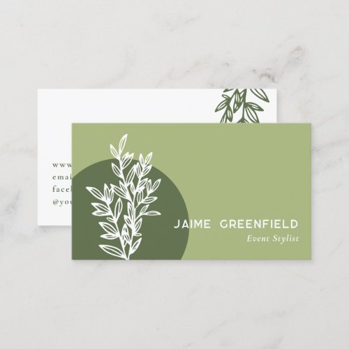 Olive Green Greenery Line Art Business Card