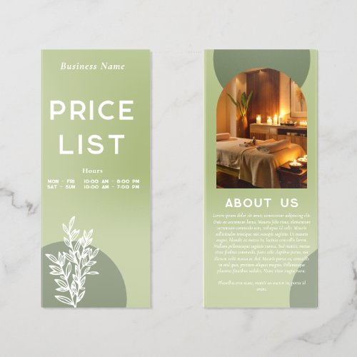 Olive Green Greenery Spa Beauty Price List Brochure