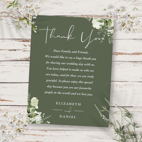 Olive Green Greenery Thank You Wedding Place Card