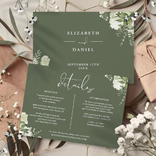 Olive Green Greenery Wedding Details Information Invitation