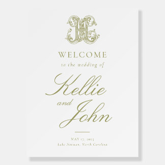 Olive Green "H" Monogram Wedding Poster