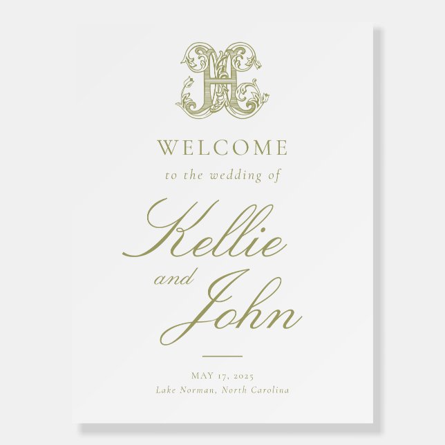 Olive Green "H" Monogram Wedding Poster (Front)