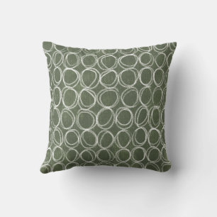 Olive Green Hand-Drawn Rustic Circle Doodles Throw Pillow