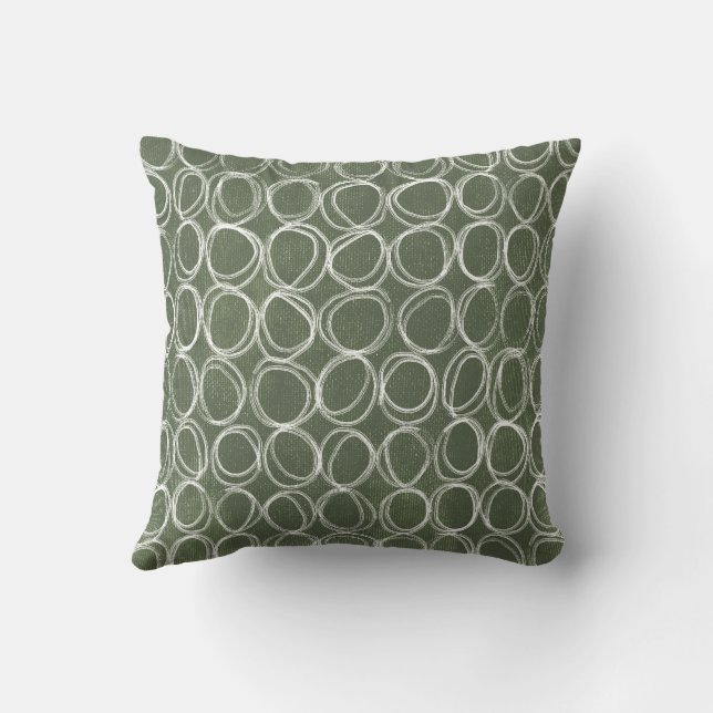 Olive Green Hand-Drawn Rustic Circle Doodles Throw Pillow (Back)