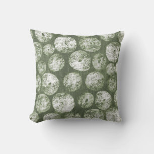 Olive Green Hand-Drawn Rustic Moon Pebbles Throw Pillow