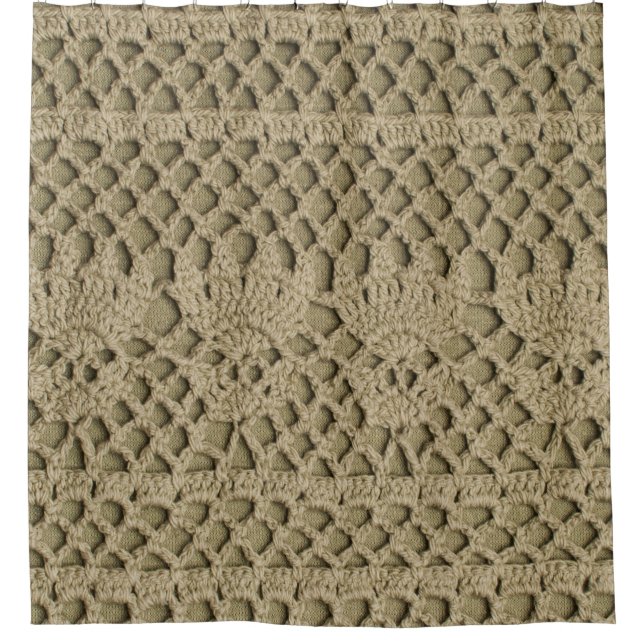 Olive green handmade lace on olive background shower curtain (Front)