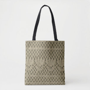 Olive Green Handmade Lace Pattern Tote Bag
