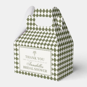 Olive Green Harlequin Checkered Bridal Shower Favor Boxes