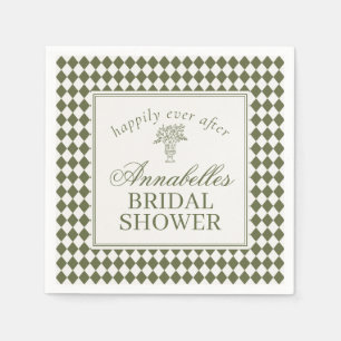 Olive Green Harlequin Checkered Bridal Shower Napkins