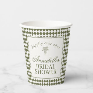 Olive Green Harlequin Checkered Bridal Shower Paper Cups
