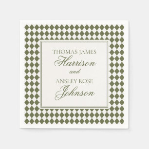 Olive Green Harlequin Checkered Wedding Napkins