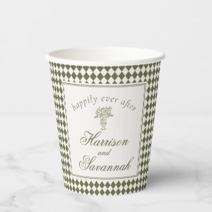 Olive Green Harlequin Checkered Wedding Paper Cups