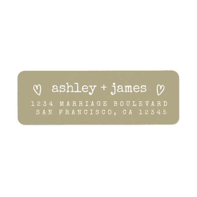 Olive Green Heart Couple Return Address Label (Front)