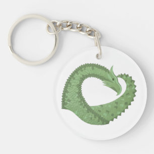 Olive green heart dragon on white keychain