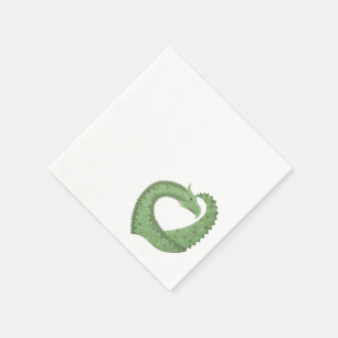 Olive green heart dragon on white paper napkins
