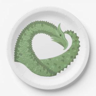 Olive green heart dragon on white paper plates