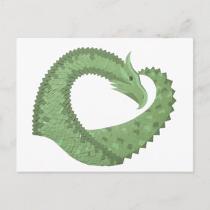 Olive green heart dragon on white postcard