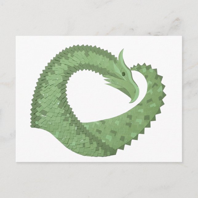 Olive green heart dragon on white postcard (Front)