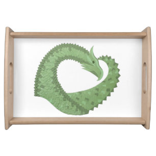 Olive green heart dragon on white serving tray