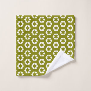 Olive green hexagon honeycomb starflake pattern bath towel set