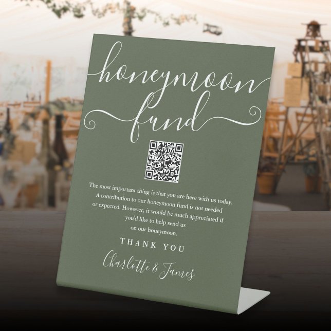 Olive Green Honeymoon Fund QR Code Pedestal Sign (Olive Green Honeymoon Fund QR Code Pedestal Sign)