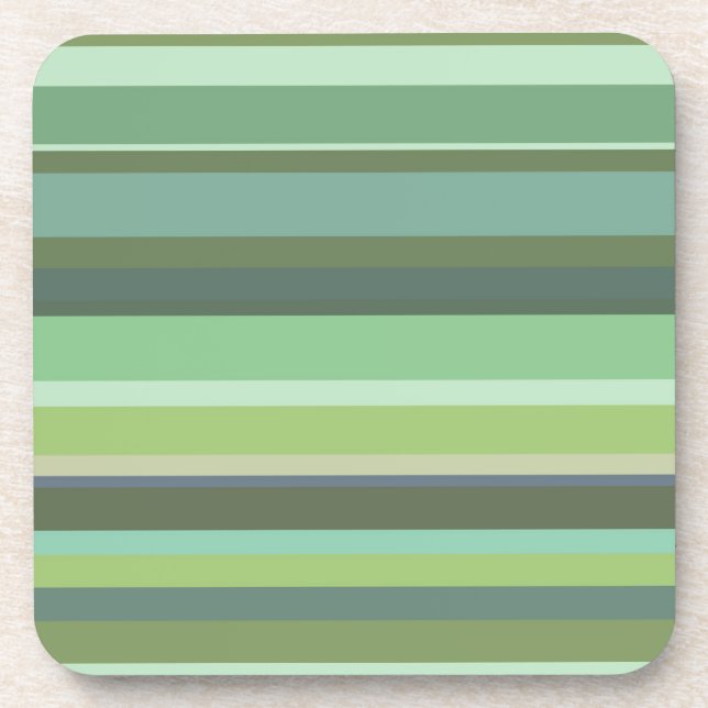 Olive green horizontal stripes beverage coaster (Front)
