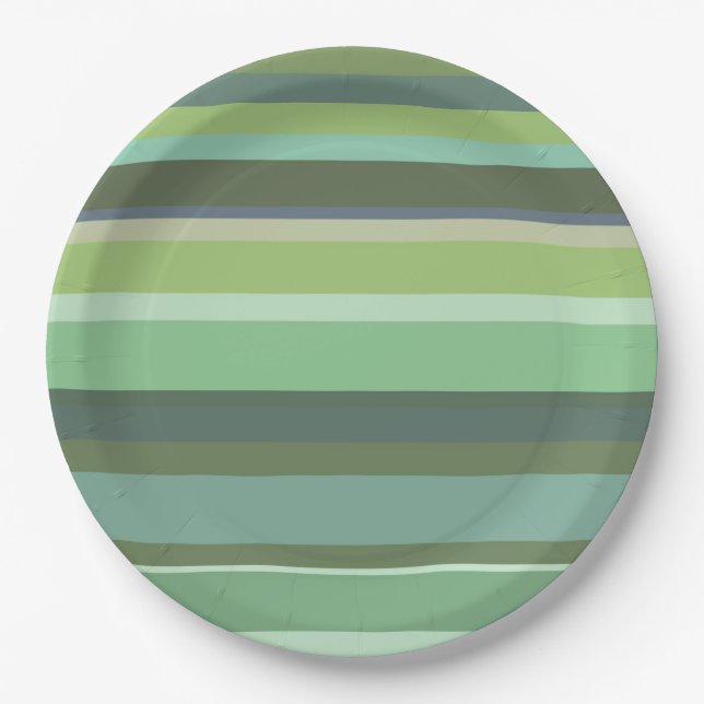 Olive green horizontal stripes paper plates (Front)