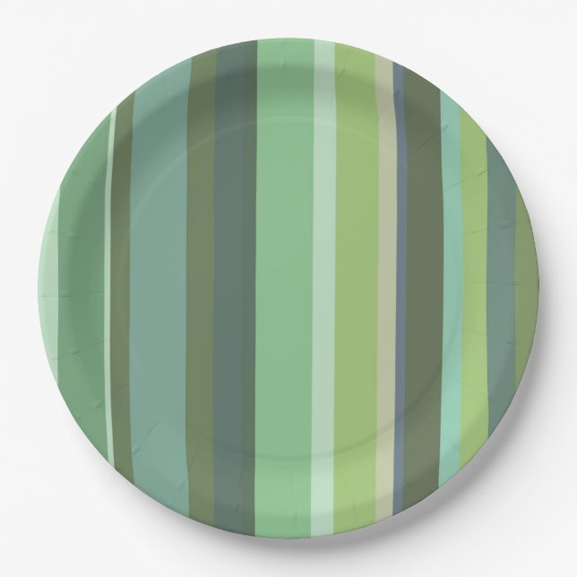 Olive green horizontal stripes paper plates (Front)