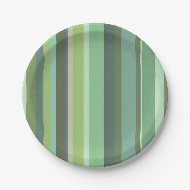 Olive green horizontal stripes paper plates (Front)