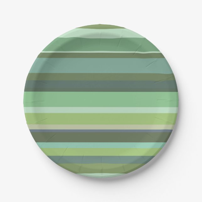 Olive green horizontal stripes paper plates (Front)