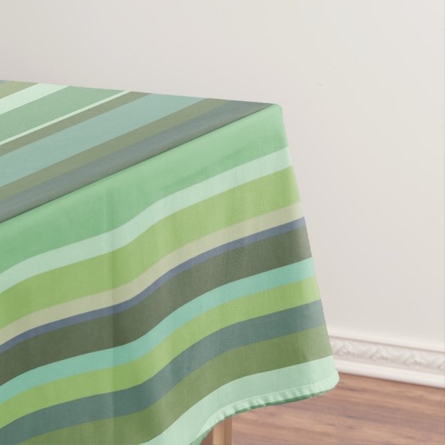 Olive green horizontal stripes tablecloth (In Situ)