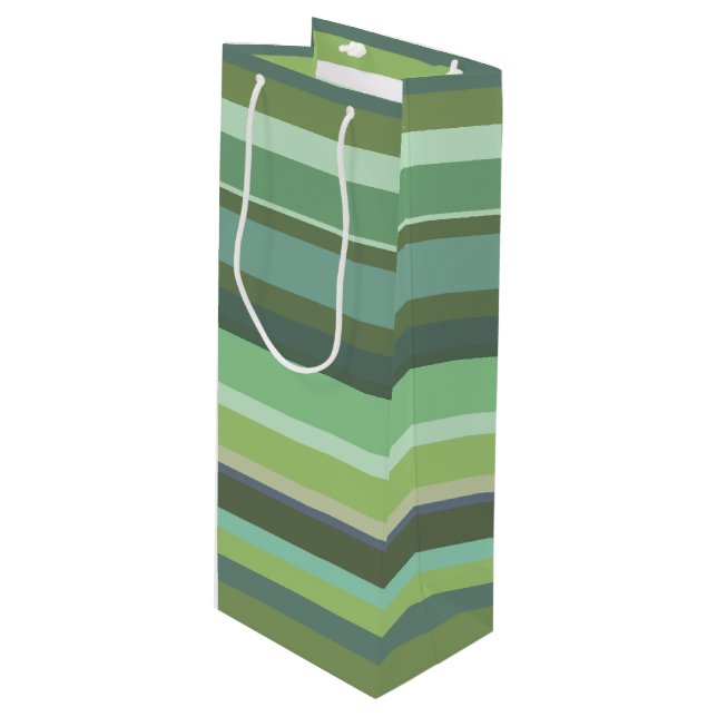 Olive green horizontal stripes wine gift bag (Front Angled)